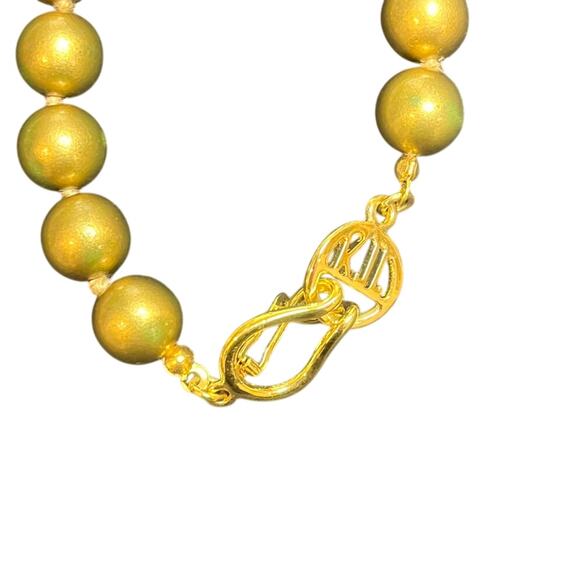 Collectible Kenneth Jay Lane Bronze Faux Pearl Necklace 34”  Signed - Picture 2 of 5